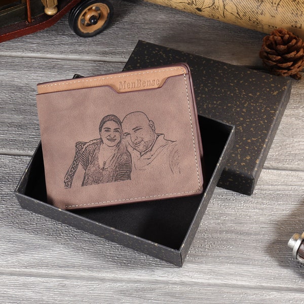 Personalized Custom Photo Wallet for Dad,Bifold PU Leather Engraved Family Picture Wallet For Men,Husband,Fathers Day Gift