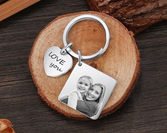 Custom Photo and Calendar Keychain for Husband,Personalized Engraved Picture and Text Keyring for Women,Anniversary Gifts for Him