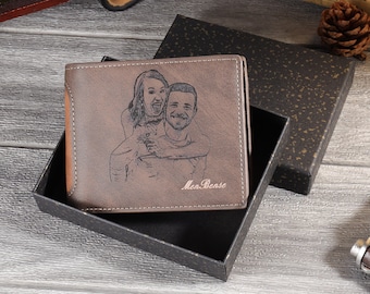 Personalized Mens Wallet,Custom Engraved Picture and Text PU Leather Wallet,Memory Anniversary Gifts for Him,for Dad,Christmas Gift Father