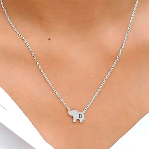 Kid Gifts Elephant Necklace With Initial Personalised Cute Necklace Back to School Gift for Daughter Granddaughter,Freshman Year Gift