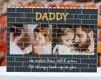 Personalized 2 Photos & Text Brick Puzzle Custom Family Picture Building Brick Block Photo Fathers Day Gift from kids Gift for Papa Dad