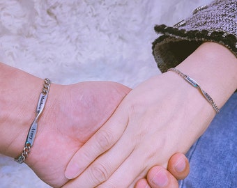 Ensemble de bracelets de nom gravés personnalisés de bracelet de couples, bracelet d'amitié, cadeau de couple d'amant, bracelets assortis pour elle