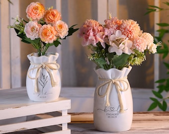 Custom Wedding Bud Flower Vase, Personalized Name & Date Ceramic Vase, Wedding Gift for Newlyweds, Anniversary Gift, Engagement Gift For Her