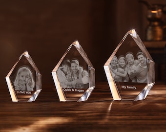 Personalized 3D Crystal Photo Portrait Rhombic, Custom Engraved Laser Etched Picture 3D Crystal Brick, Home Decor Memorial Anniversary Gift