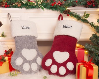 Personalized Pet Paw Christmas Stockings with Name, Pet Stocking, Christmas Pet Stocking for Dog Cat, Paw Print Christmas Decoration