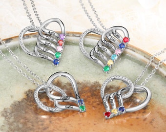 Collier coeur avec pierres de naissance personnalisé Collier prénom personnalisé Cadeaux pour maman Collier pendentif mère fille Cadeau d'anniversaire, Cadeau de fête des Mères
