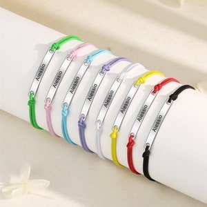 Pulsera con nombre personalizado, pulseras para parejas, pulseras de amistad para mujeres, niñas y niños, etiqueta de identificación grabada, pulsera con nombre, regalo de dama de honor de cumpleaños