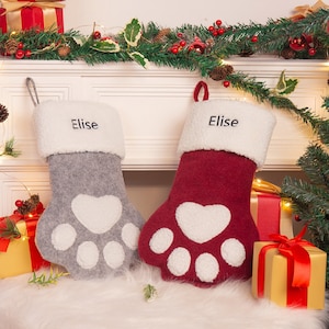 Personalized Pet Paw Christmas Stockings with Name, Pet Stocking, Christmas Pet Stocking for Dog Cat, Paw Print Christmas Decoration