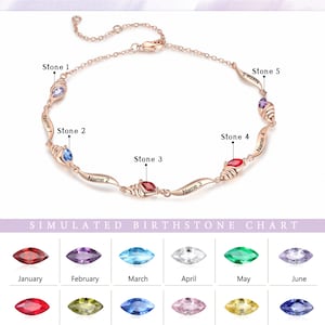 Dainty Birthstone Bracelet Custom Family Birthstones Bracelet Engraved 1-5 Names Bracelets Jewelry for Mom BFF Birthday Gift Christmas Gift