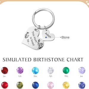 Mom Keychain Gift Custom Family Keychain Kids Name keychain for Mom Mama Heart Keyring Birthstone Keychain Mother&#39;s Day Gift from Kids