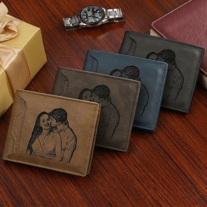 Cartera de fotos personalizada para hombres, Cartera de nombre inicial personalizada para mi hijo, Regalos de cartera de imágenes de cuero sintético para papá, Regalo del Día del Padre