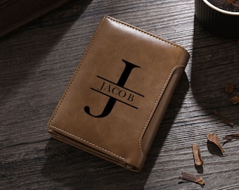 Personalisierte benutzerdefinierte Foto Monogramm Brieftaschen für Männer, gravierte Bild & Initial Name Bifold Brieftasche, Geschenk für Ehemann Vater, Vatertagsgeschenk
