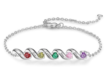 Bracelet de pierre de naissance personnalisé pour maman, personnalisé 2-5 noms cadeau de bracelets d'amitié de famille pour une amie sa mère, bijoux de pierre de naissance