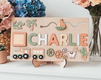 Custom Kids Puzzle Name Sign with Train Pattern 1st Birthday Gift Jigsaw Puzzle with Name Personalized Gifts for kids Wooden Baby Toys