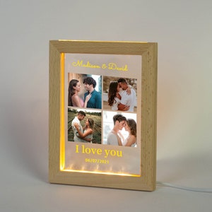 Personalisiertes Nachtlicht mit Ihrer Fotogravur, hölzerne Art-Deco-Schreibtischlampe Hochzeit Geburtstagsgeschenk für sie