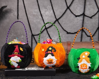 Personalized Halloween Basket Trick or Treat Bag Candy Bag Kids Halloween Bucket Custom Embroidered Name Treat Bags