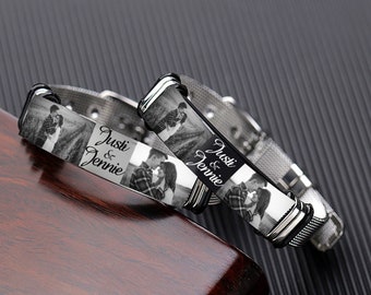 Bracelet Photo personnalisé avec nom, Bracelet Photo à sangle réglable, cadeaux personnalisés pour la fête des pères pour hommes