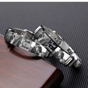 Customized Photo Bracelet with Name,Adjustable Strap Picture Bracelet Personalized Father's Day Gifts for Men