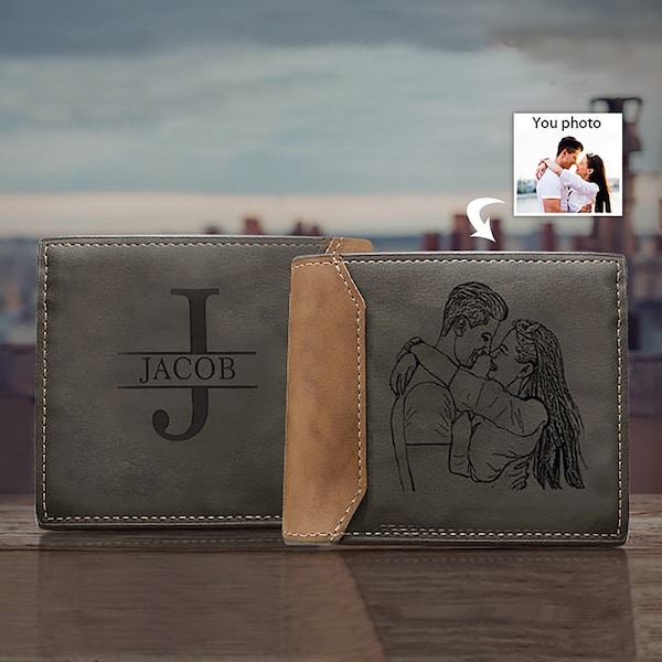 Custom Photo Leather Wallet for Men Best Dad Ever Gifts for Husband, Personalized Picture Wallet with Inital Name, Fathers Day Gift