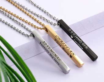 Personalized Vertical Bar Necklaces for Women Custom Engraved 4 Name Stainless Steel Pendant Necklace Couple Necklace Gifts for Girlfriend