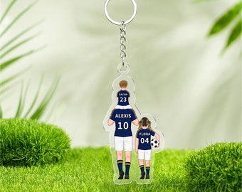 Porte-clés personnalisé maillot de football pour papa, noms et numéros personnalisés porte-clés de football en acrylique, porte-clés suspendu pour voiture, cadeau pour lui mari