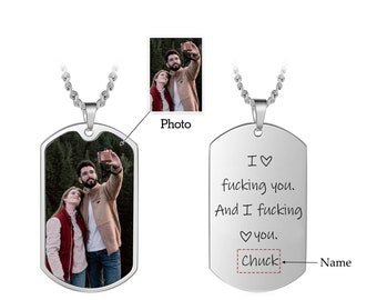 I F*cking Love You Personalized Color Photo Necklace,Military Dog Tag Necklace,Photo Dog Tag Pendant,Anniversary Couples Gift for Him