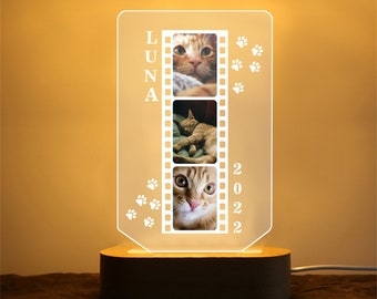 Anpassad fotolampa för husdjur Gåvor för förlust av husdjur Katt Hundbild LED-nattlampa Minneslampa för husdjur Personlig present Anpassad fotoporträtt Sänglampa