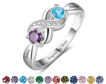 Personalized Infinity Mothers Rings With Round Birthstones
