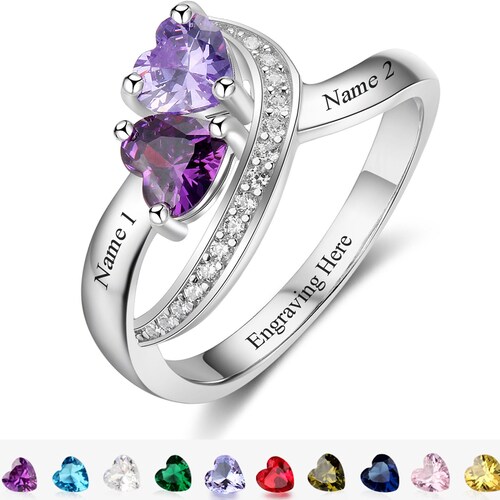 Personalized Custom 2 Birthstones Engagement Promise Ring for Etsy