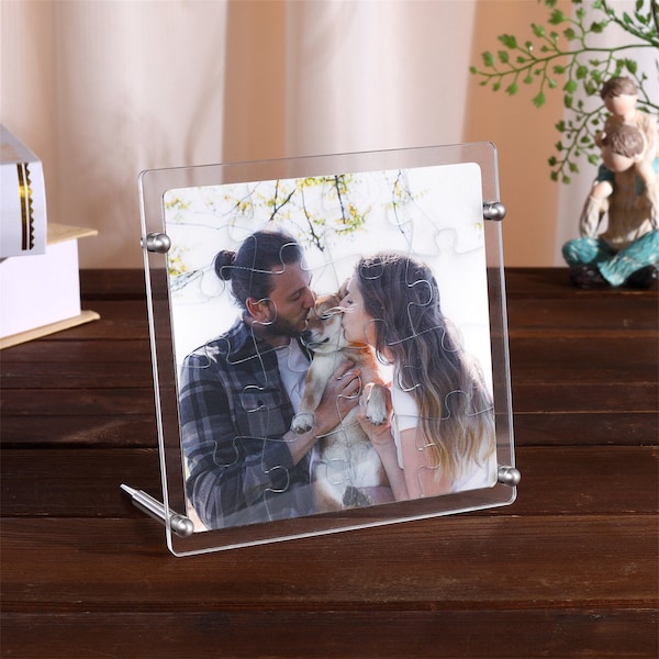 Personalized Custom Photos Jigsaw Puzzle Frame, Picture Puzzle Acrylic Frame with Stand Removable, Gifts for Him, Father's Day Gift