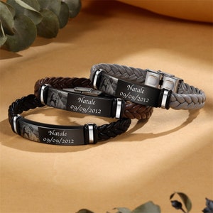 Personalized Photo Bracelet, Name Bracelet for Men, Engraved Pirture Inscription Bracelet ,Confirmation Gifts for Boy, Father&#39;s Day Gift