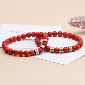 Pulsera de piedra turquesa roja con nombre personalizado para 3 niños, pulsera de identificación para hombres y mujeres, pulsera de cuentas, regalo de joyería para él
