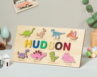 Puzzle de nom personnalisé pour enfants, avec Animal, cadeau de 1er anniversaire, cadeaux personnalisés pour enfants, jouets en bois pour bébés