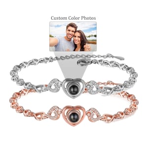 Custom Photo Projection Bracelet - Personalized Picture Bracelet With Heart Pendant For Women & Men - View #13