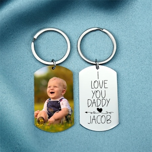 Porte-clés photo personnalisé pour enfants pour papa, nom personnalisé pour homme, porte-clés photo de famille pour homme, idées cadeau d'anniversaire, cadeau fête des pères