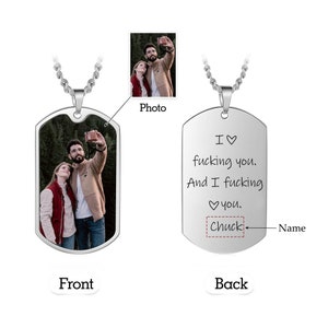 I F*cking Love You Personalized Color Photo Necklace,Military Dog Tag Necklace,Photo Dog Tag Pendant,Anniversary Couples Gift for Him