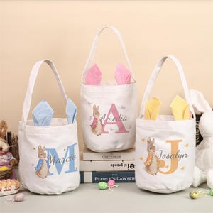 Easter Basket Custom Name, Easter Bunny Basket, Easter Tote Bag, Egg Hunt Bucket, Gift for Kids, Birthday Easter Party Favors Gift