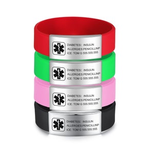 Kid&#39;s Medical Alert Bracelet Waterproof Emergency Custom Medical Alert ID Silicone Bracelets for Children Personalized Gifts, 5.5 Inches