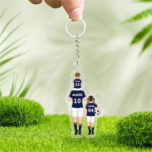 Personalizowany brelok do kluczy z koszulką piłkarską dla taty, spersonalizowane imiona i numery, akrylowy brelok do kluczy piłkarskich, zawieszka do samochodu, prezent dla niego i męża