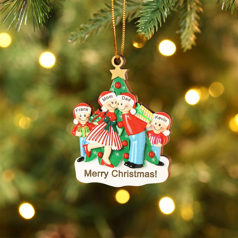 Personalized Family Ornament Set, Wood Christmas Tree Decoration