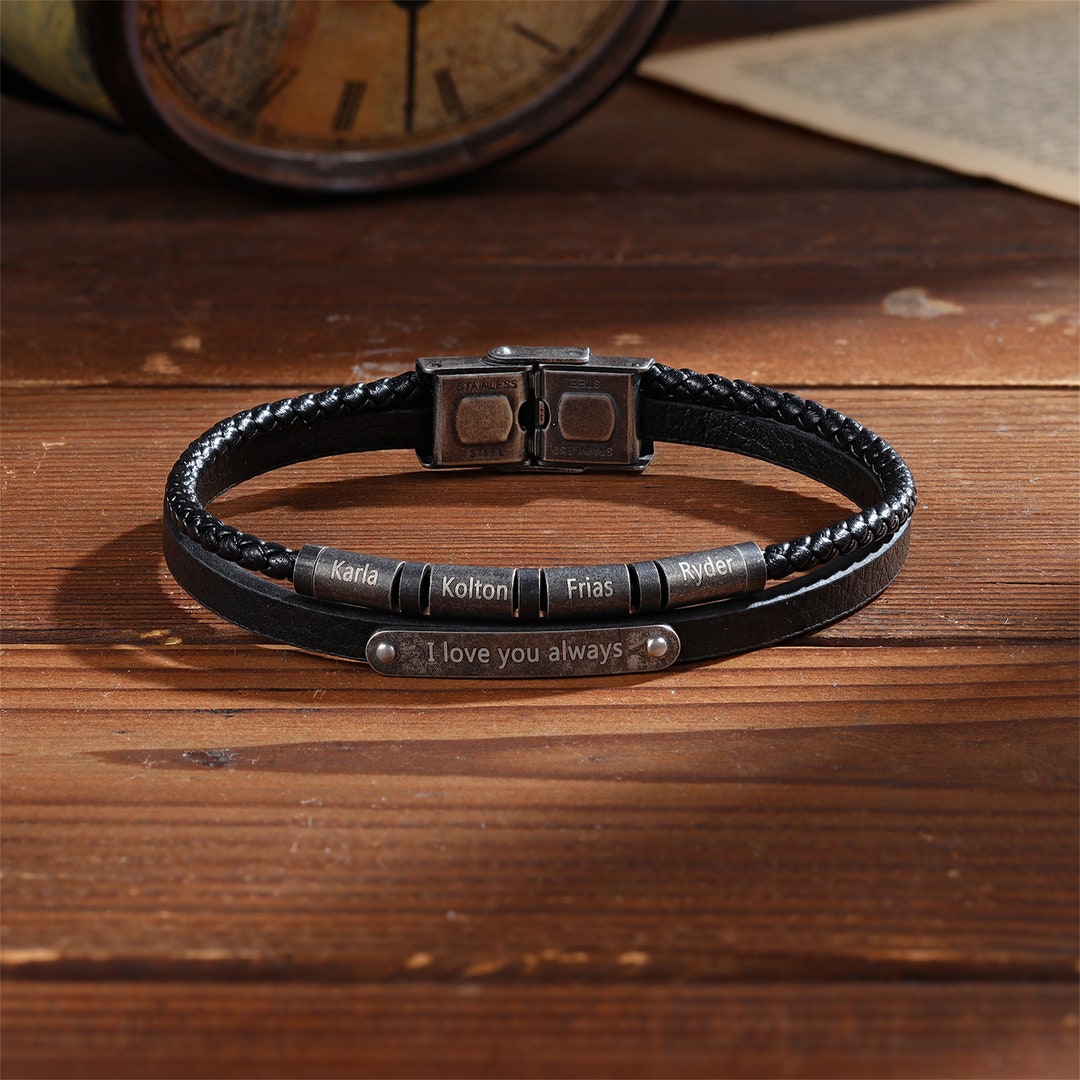 Personalized Vintage Charm Custom Bead Bracelet With Name, Stainless