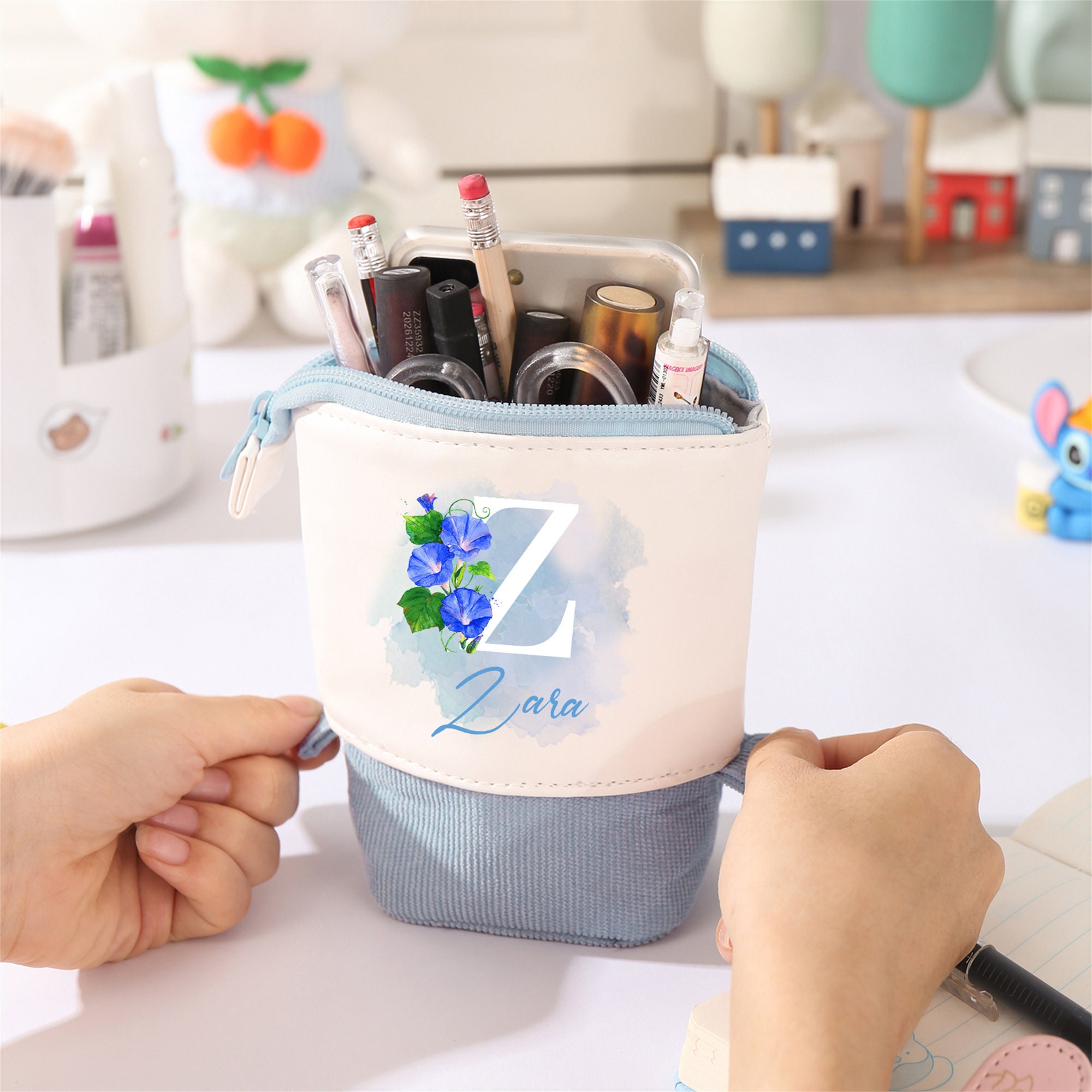 Custom Name & Birthflower Pencil Case Pop Up Pen Pouch Personalized Makeup Cosmetic Bag Birthday Gift For Teacher Back to School Kid gift