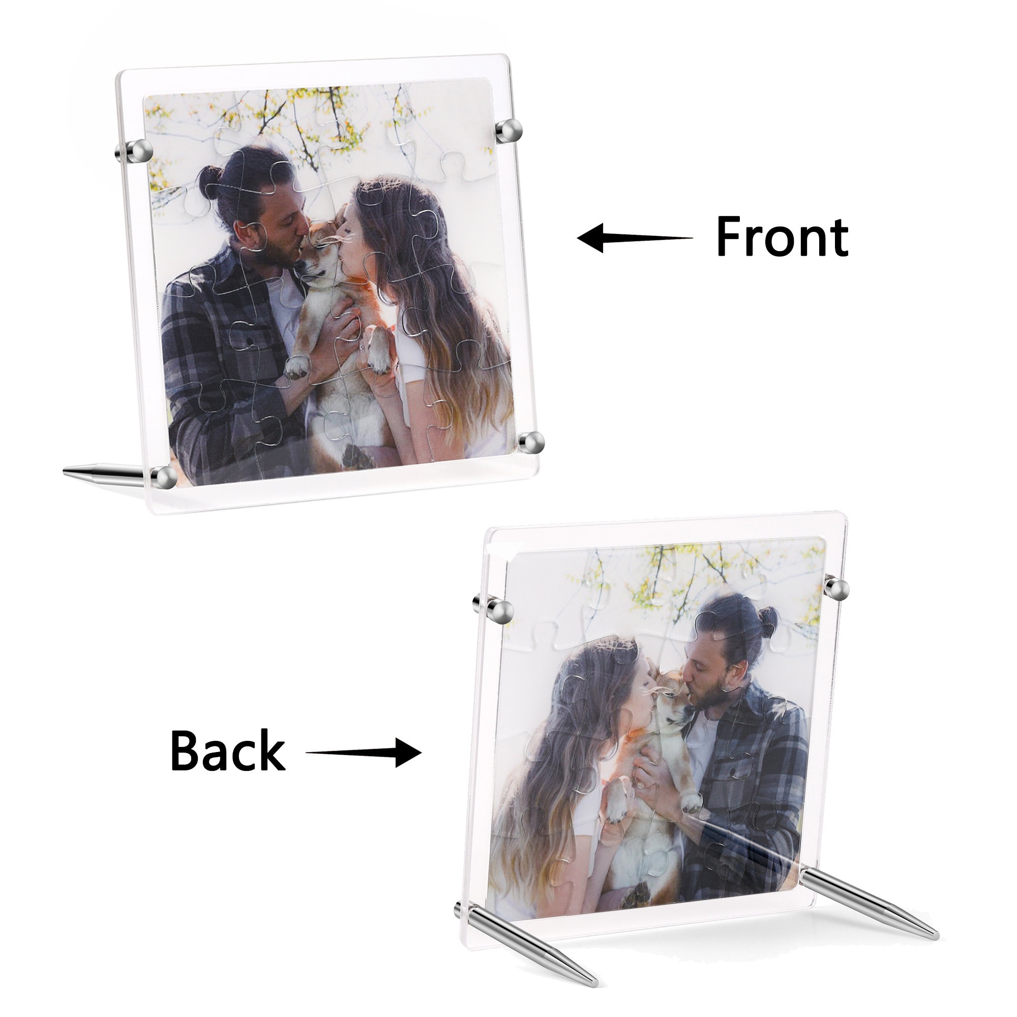 Personalized Custom Photos Jigsaw Puzzle Frame, Picture Puzzle Acrylic Frame with Stand Removable, Gifts for Him, Father&#39;s Day Gift