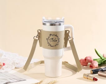Custom Name Wearable Cup Tumbler Travel Bag with Adjustable Shoulder Strap Outdoor Cup Holder Carrier Tumbler Pouch Sleeve Gift for Her