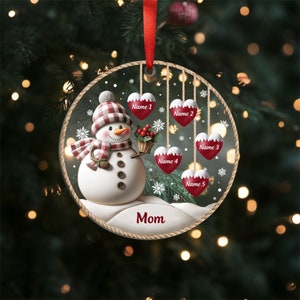 Personalisierte 1-8 Familiennamen Weihnachtsschmuck, Acryl Schneemann Baumdekoration, Weihnachtsferien Geschenk für Oma / Mutter, Weihnachtsbaum Decor