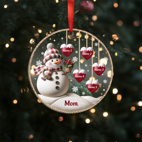 Personalized 1-8 Family Names Christmas Ornaments, Acrylic Snowman Tree Decoration, Christmas Holiday Gift for Grandma/Mom, Xmas Tree Decor