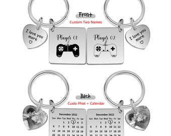 Custom Photo Keychain Set For Couples - Personalized Matching Keychains With Date & Picture, Valentine's Gift - View #10
