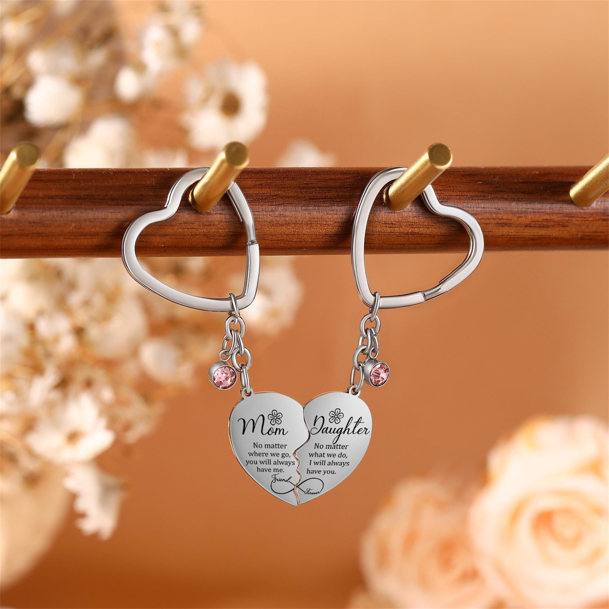 Portachiavi Personalizzato Mamma E Figlia - Idea Regalo Per La Festa Della Mamma - Gioiello Affettivo Con Incisione - Made In Italy