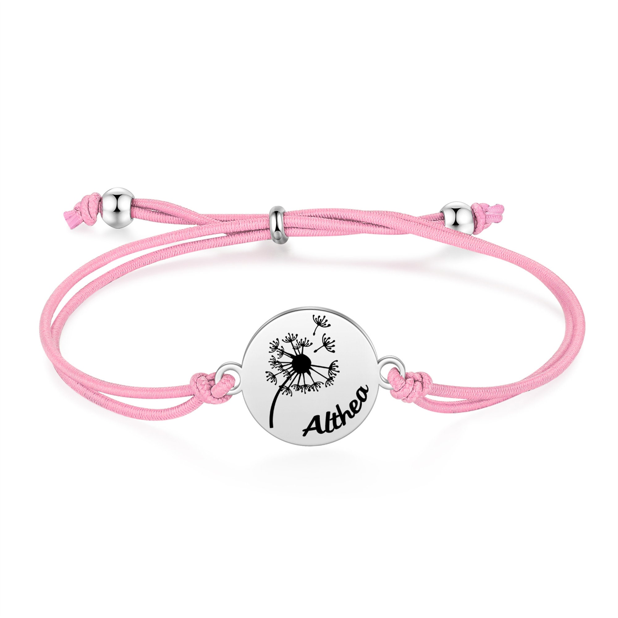 Custom Mother Daughter Bracelet Set, Dandelion Print with Name Engraved Matching Bracelets, 1st Day of School, Back to School Gifts for Girl