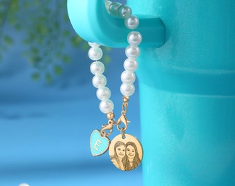 Engraved Photo Tumbler Cup Charm with Initial Letter Travel Tumbler Handle Charms Personalized Water Bottle Heart Charm Drink Accessory